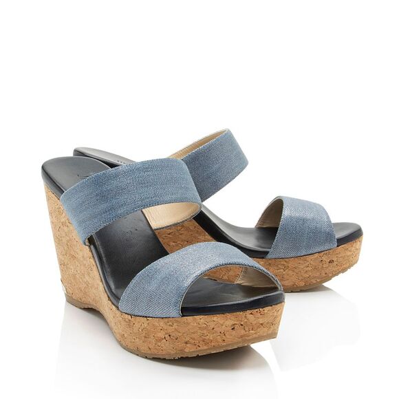 Jimmy Choo Metallic Denim Parker Wedges - Size 7.5 / 37.5 - Picture 2 of 7